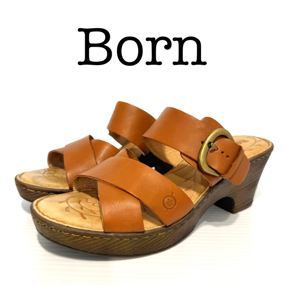 Born Charlotta Brown Leather Buckle Platform Sandals Size 10
